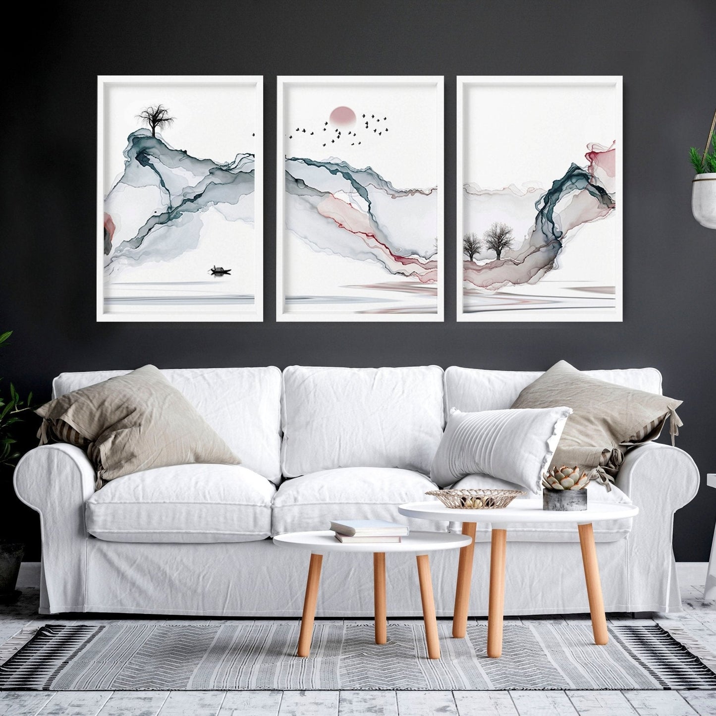 Landscape art sunset | set of 3 framed wall art