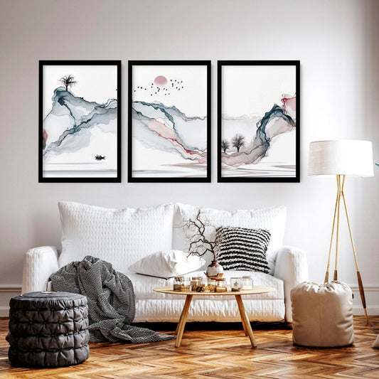 Landscape art sunset | set of 3 framed wall art
