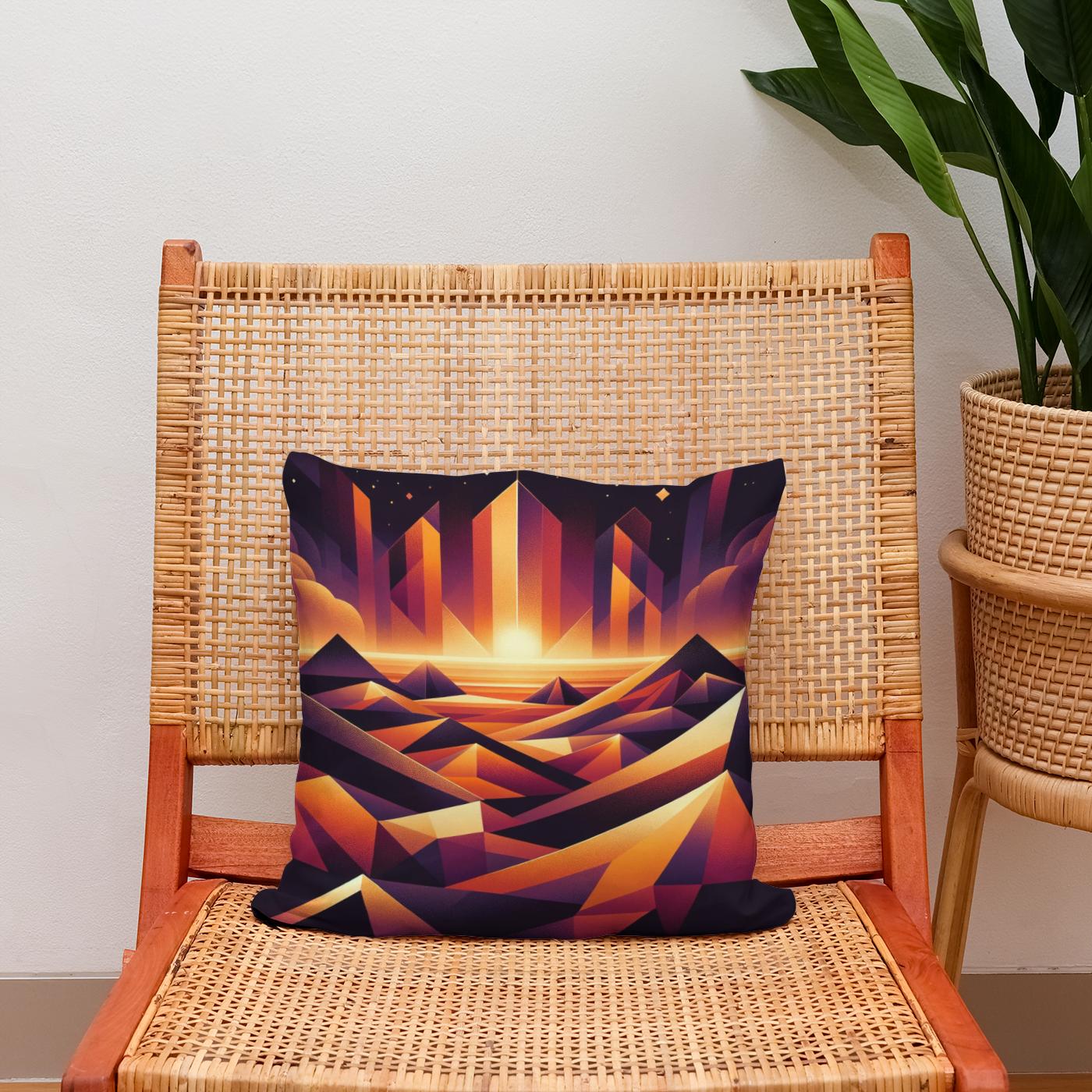 Desert Mirage: Geometric Enigma Cotton Cushion