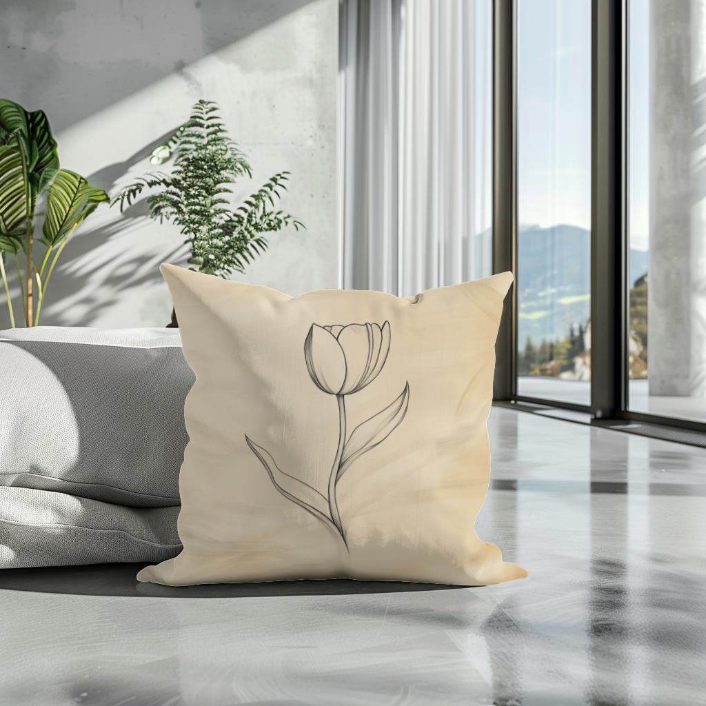 Tulip Outline Cotton Cushion