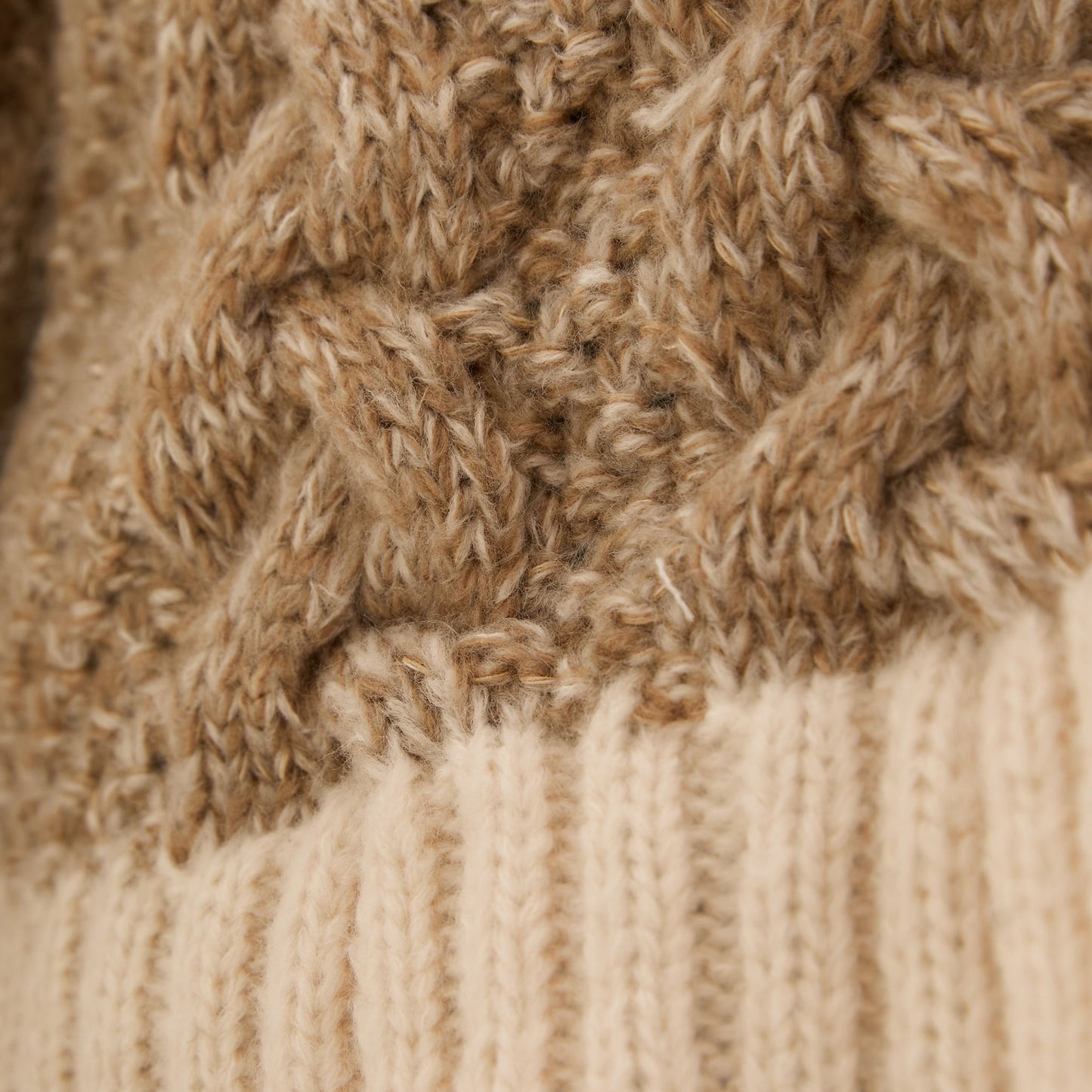 Jennie Cable High Neck Balloon Sleeve Jumper - Beige