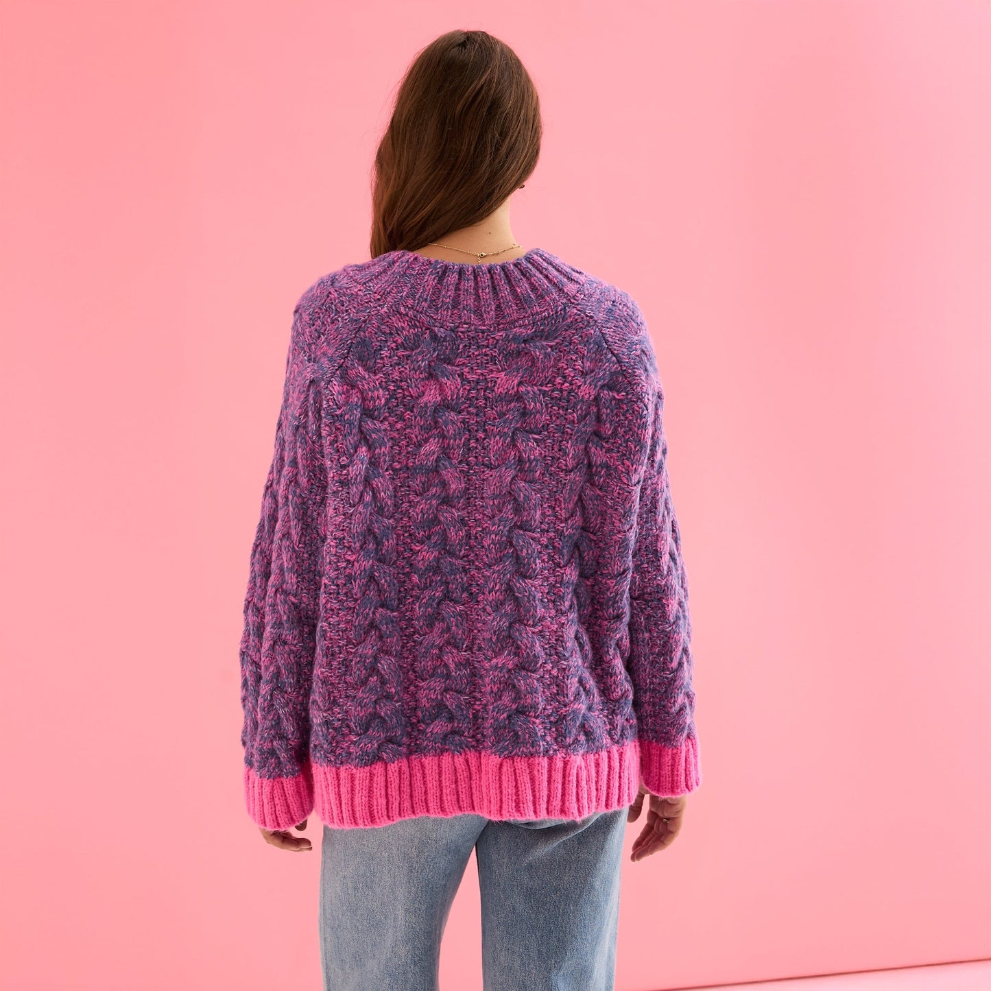 Jennie Cable High Neck Balloon Sleeve Jumper - Denim