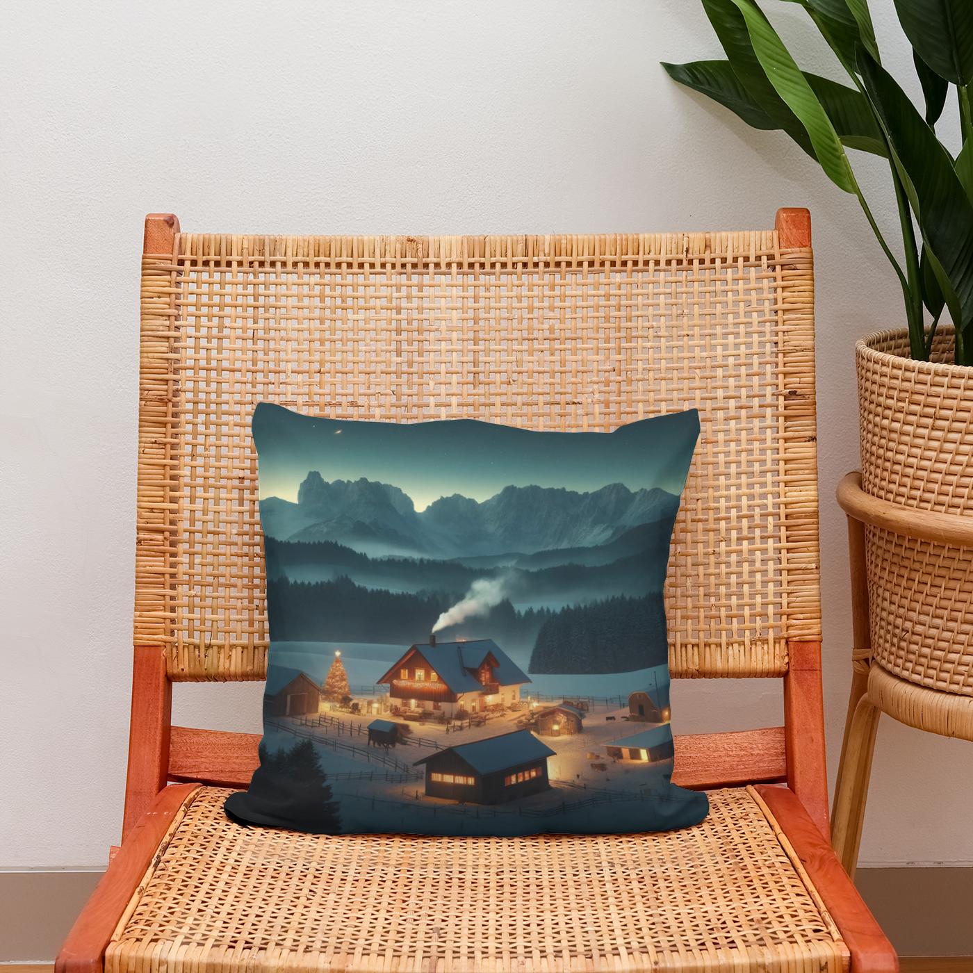 Mountain Farm Holiday Night Cotton Cushion