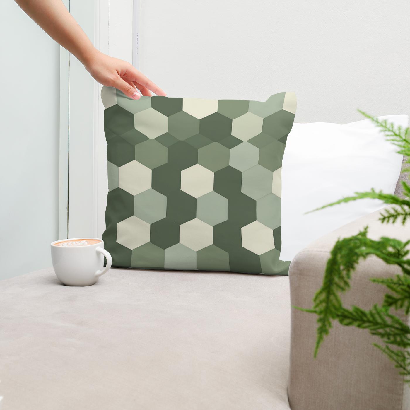 Olive Celadon Hexagon Cotton Cushion