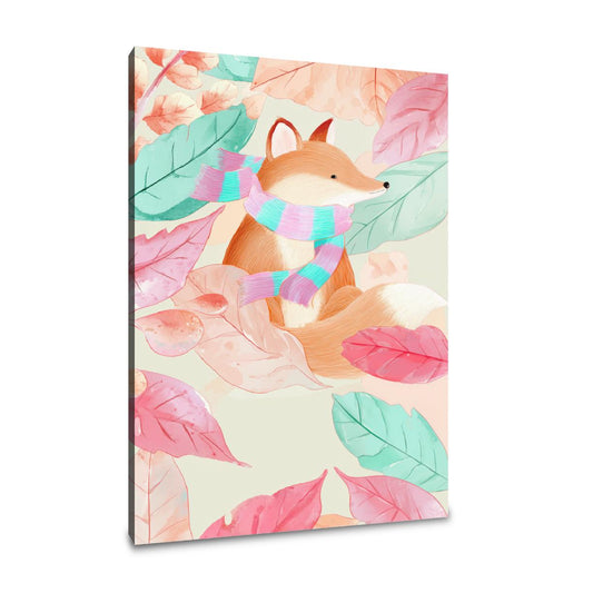 Fox and Leafy Scarf Canvas