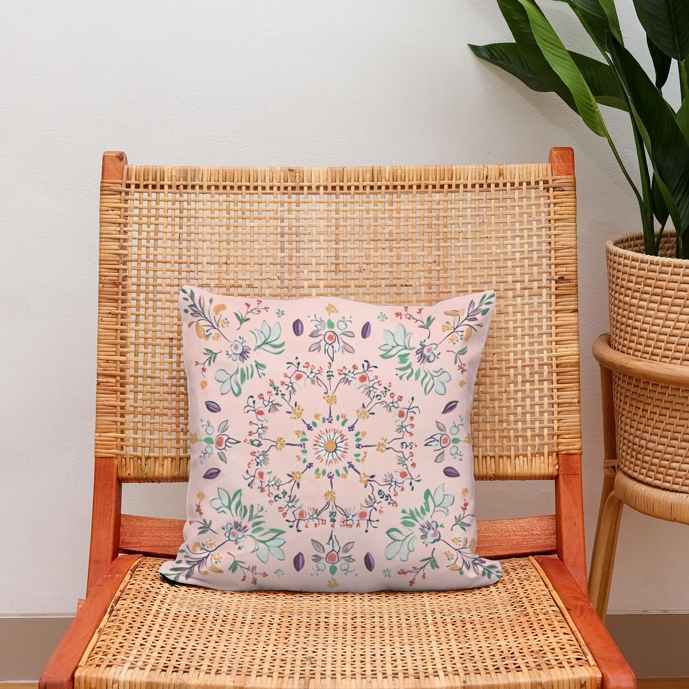 Pastel Folk Blossom Cotton Cushion