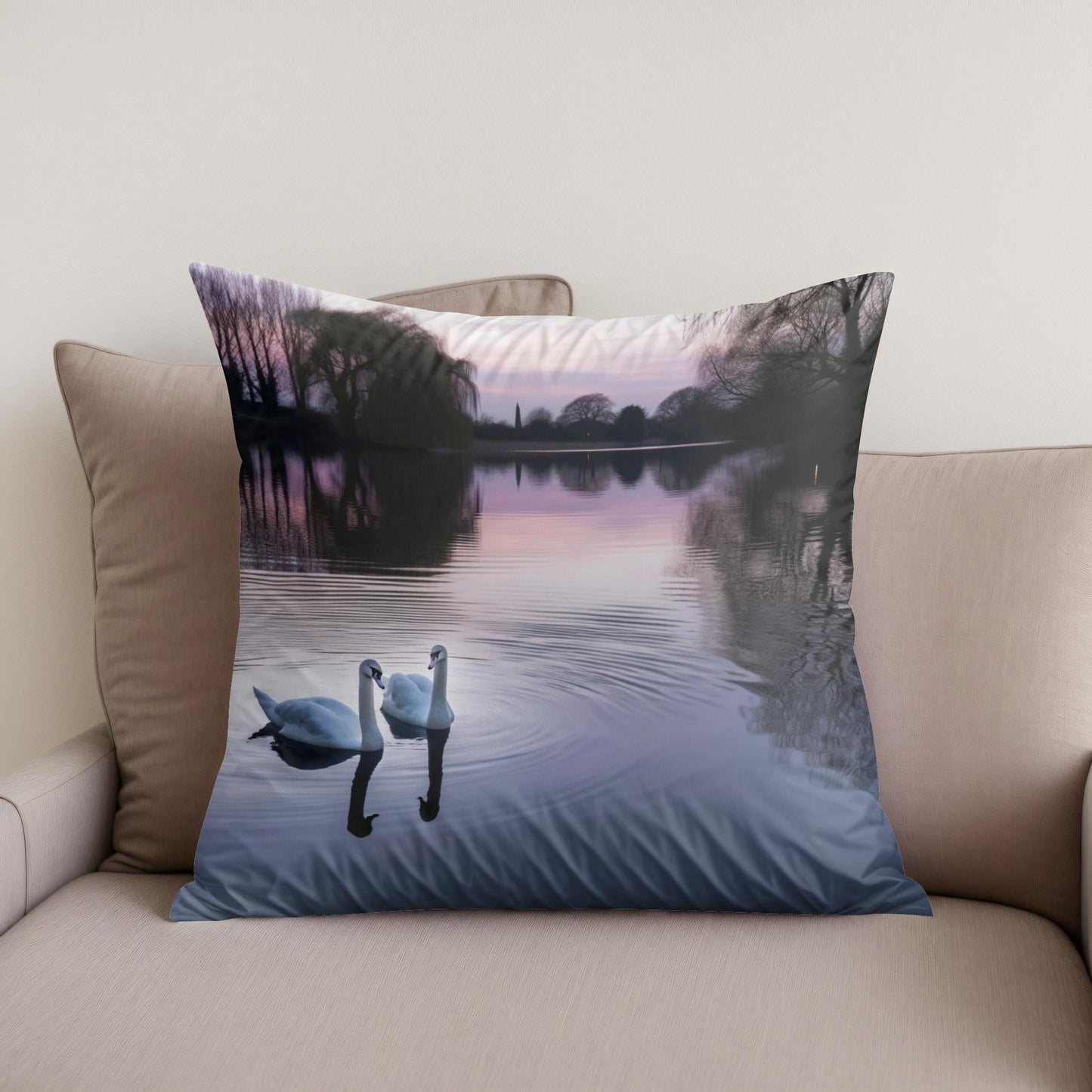 Twilight Swans Cotton Cushion