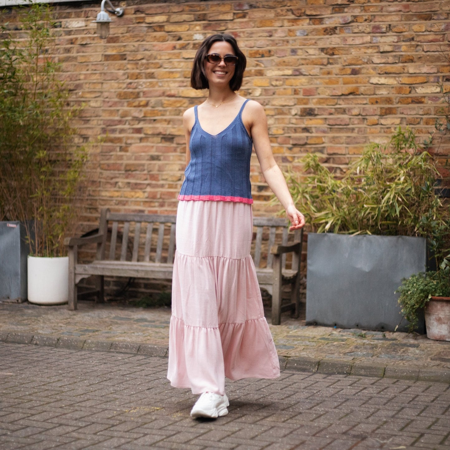 Jodie Ribbed Knitted Cami Vest - Denim