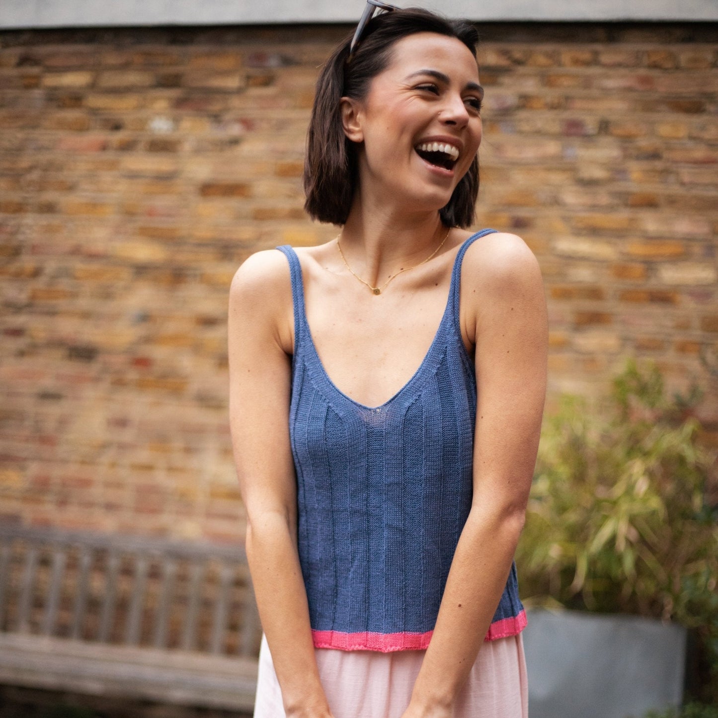 Jodie Ribbed Knitted Cami Vest - Denim