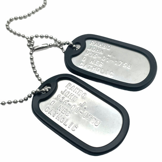 JOHN JAMES RAMBO Military Dog Tags Set Costume Prop Replica - Stainless Steel - Chain Included