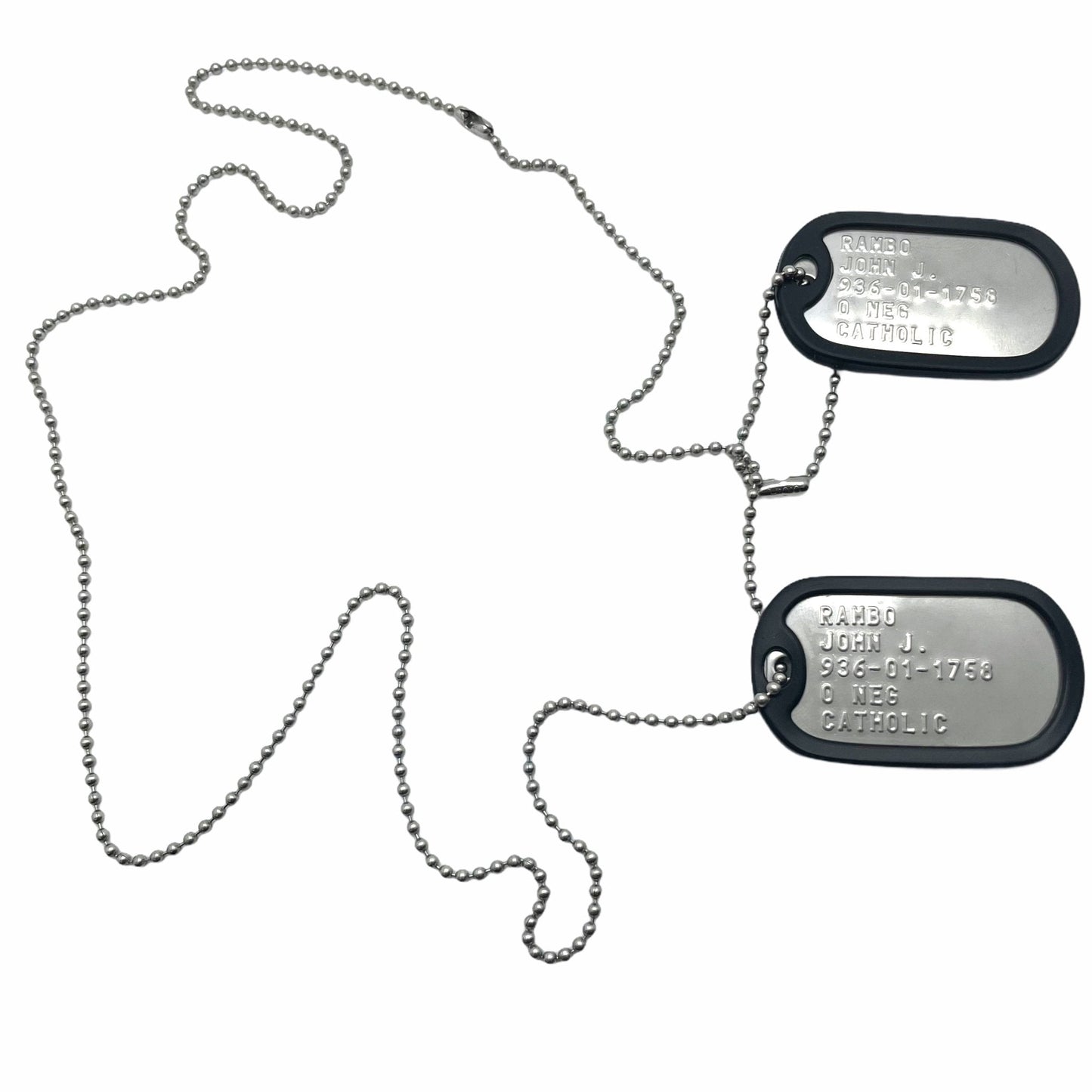 JOHN JAMES RAMBO Military Dog Tags Set Costume Prop Replica - Stainless Steel - Chain Included