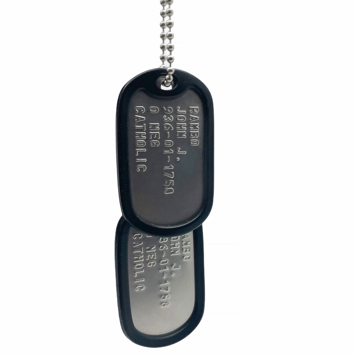 JOHN JAMES RAMBO Military Dog Tags Set Costume Prop Replica - Stainless Steel - Chain Included