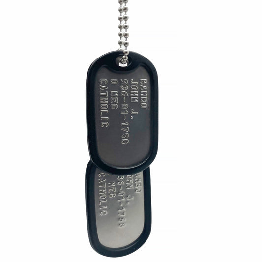 JOHN JAMES RAMBO Military Dog Tags Set Costume Prop Replica - Stainless Steel - Chain Included