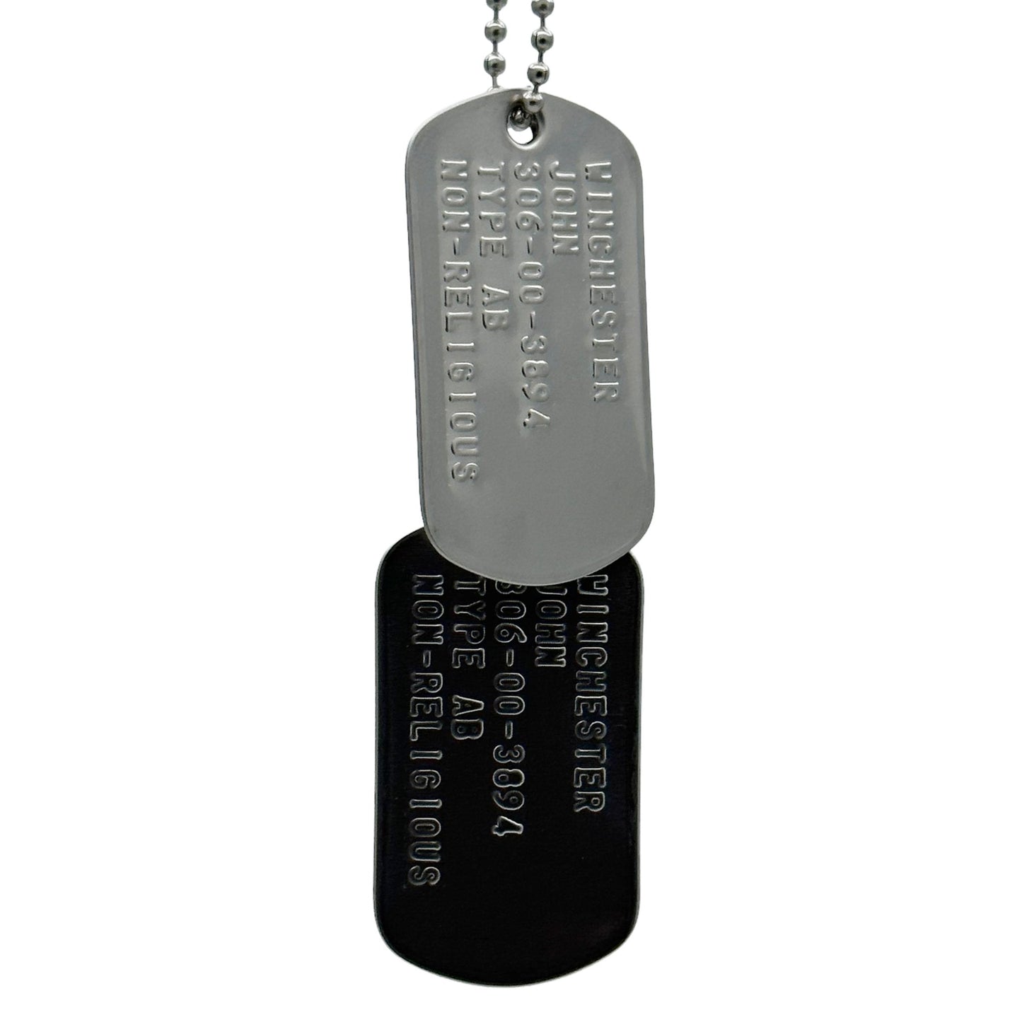 'John Winchester' Dog Tags - Costume Cosplay Prop Replica Military - Stainless Steel Chains Included