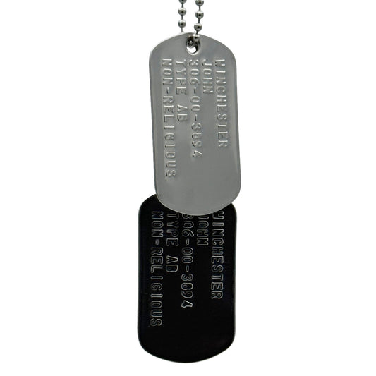 'John Winchester' Dog Tags - Costume Cosplay Prop Replica Military - Stainless Steel Chains Included
