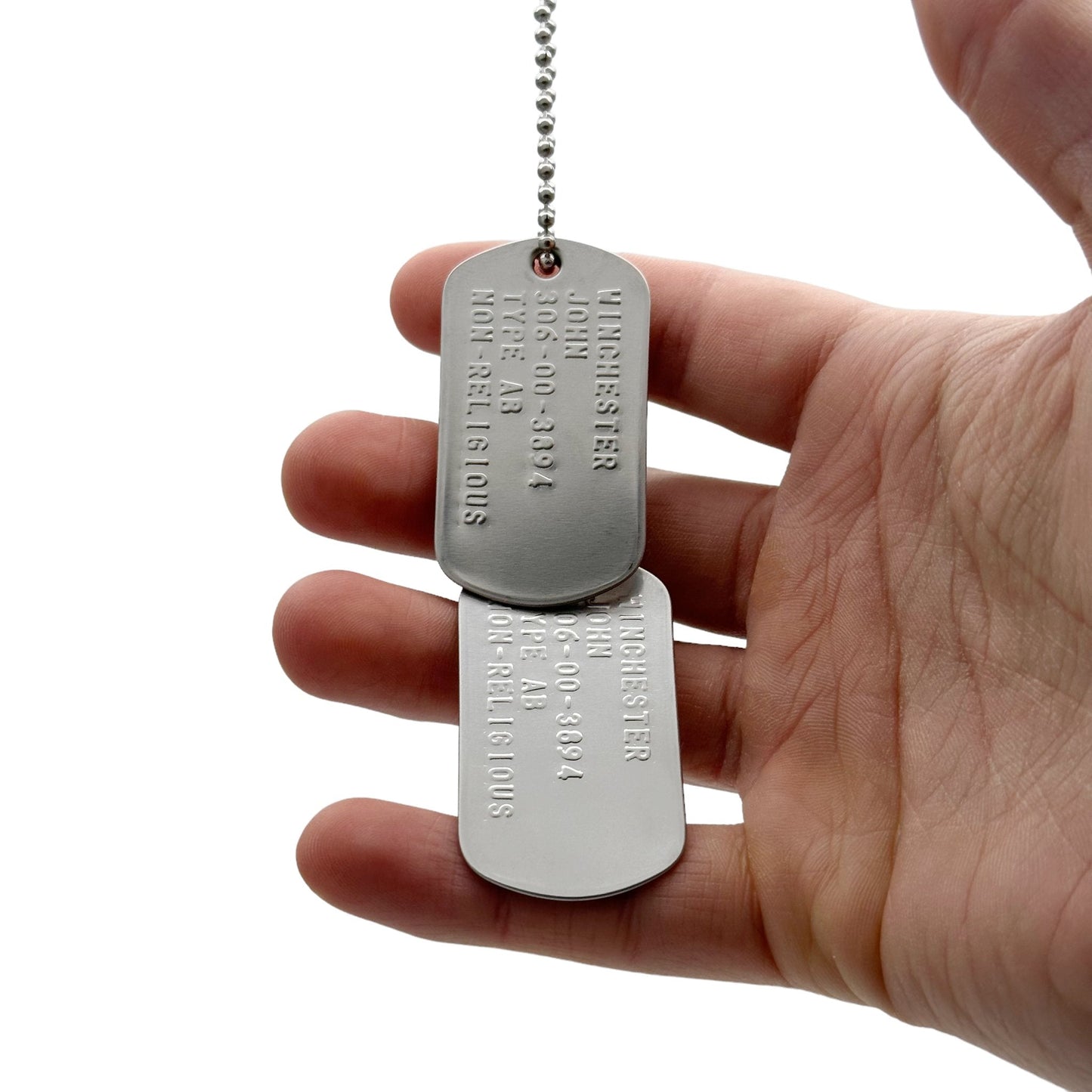 'John Winchester' Dog Tags - Costume Cosplay Prop Replica Military - Stainless Steel Chains Included