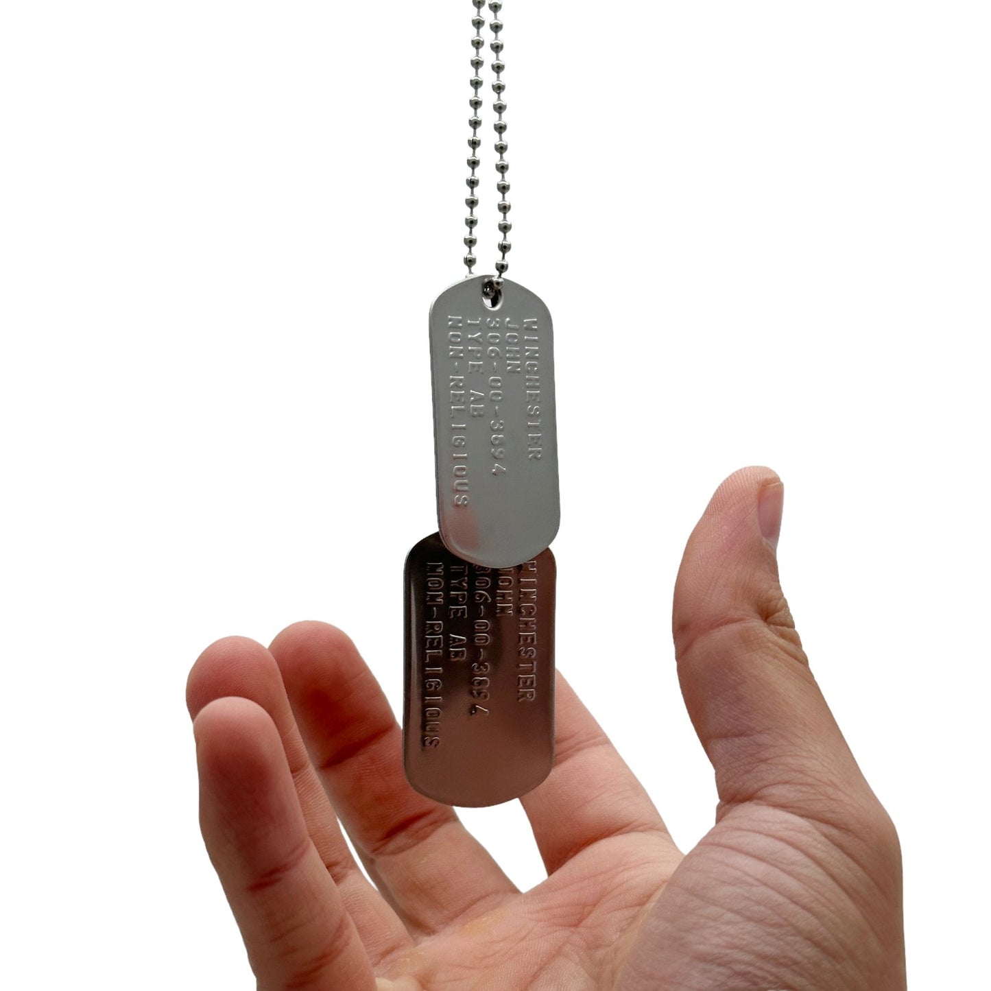 'John Winchester' Dog Tags - Costume Cosplay Prop Replica Military - Stainless Steel Chains Included