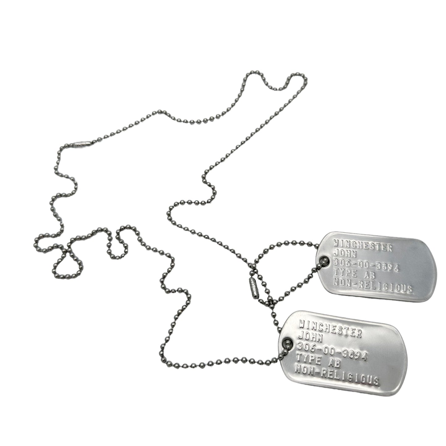 'John Winchester' Dog Tags - Costume Cosplay Prop Replica Military - Stainless Steel Chains Included