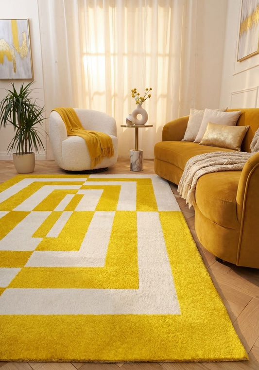 Joli Geometric Yellow & White Rug