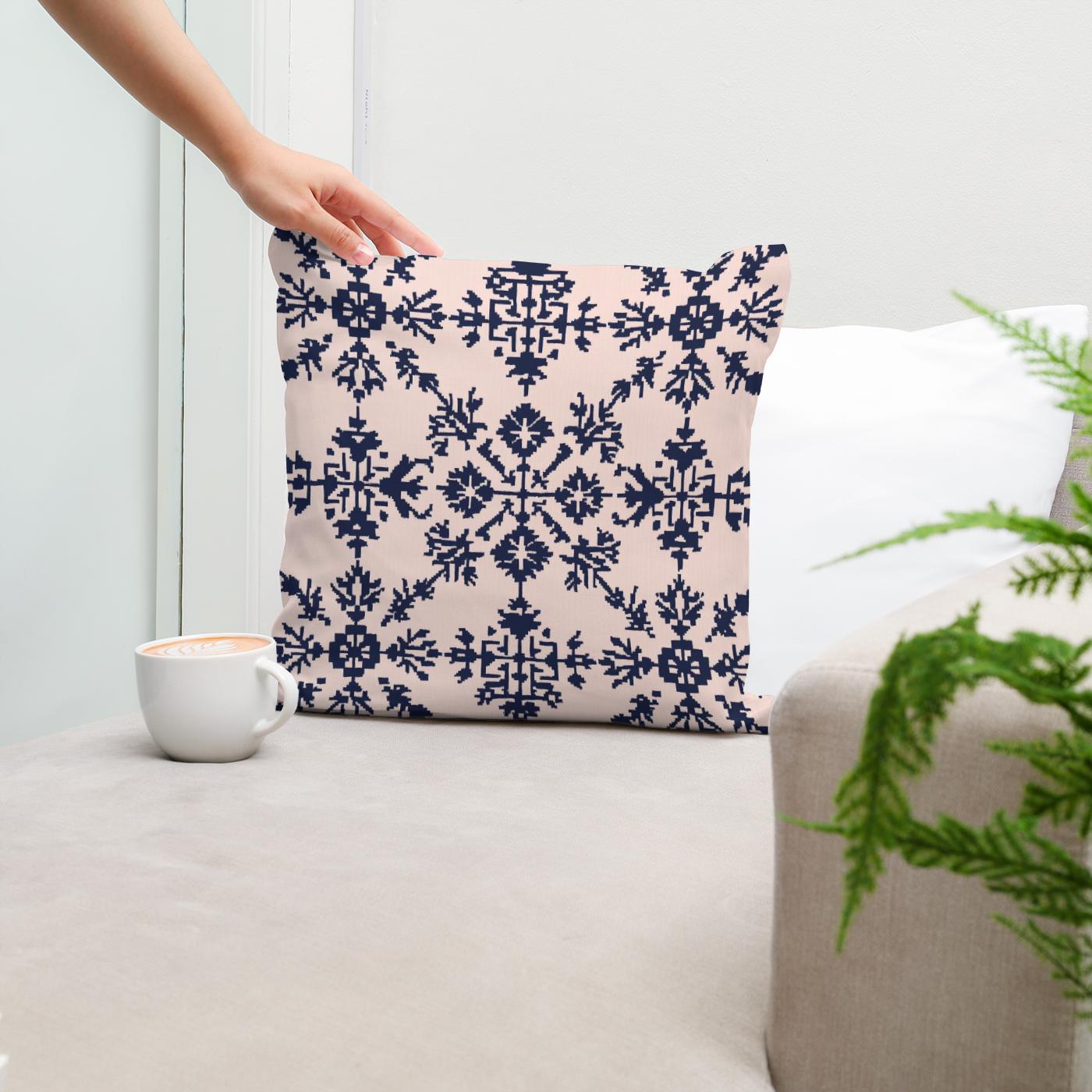 Blush Pink and Navy Modern Folk Art Cotton Cushion