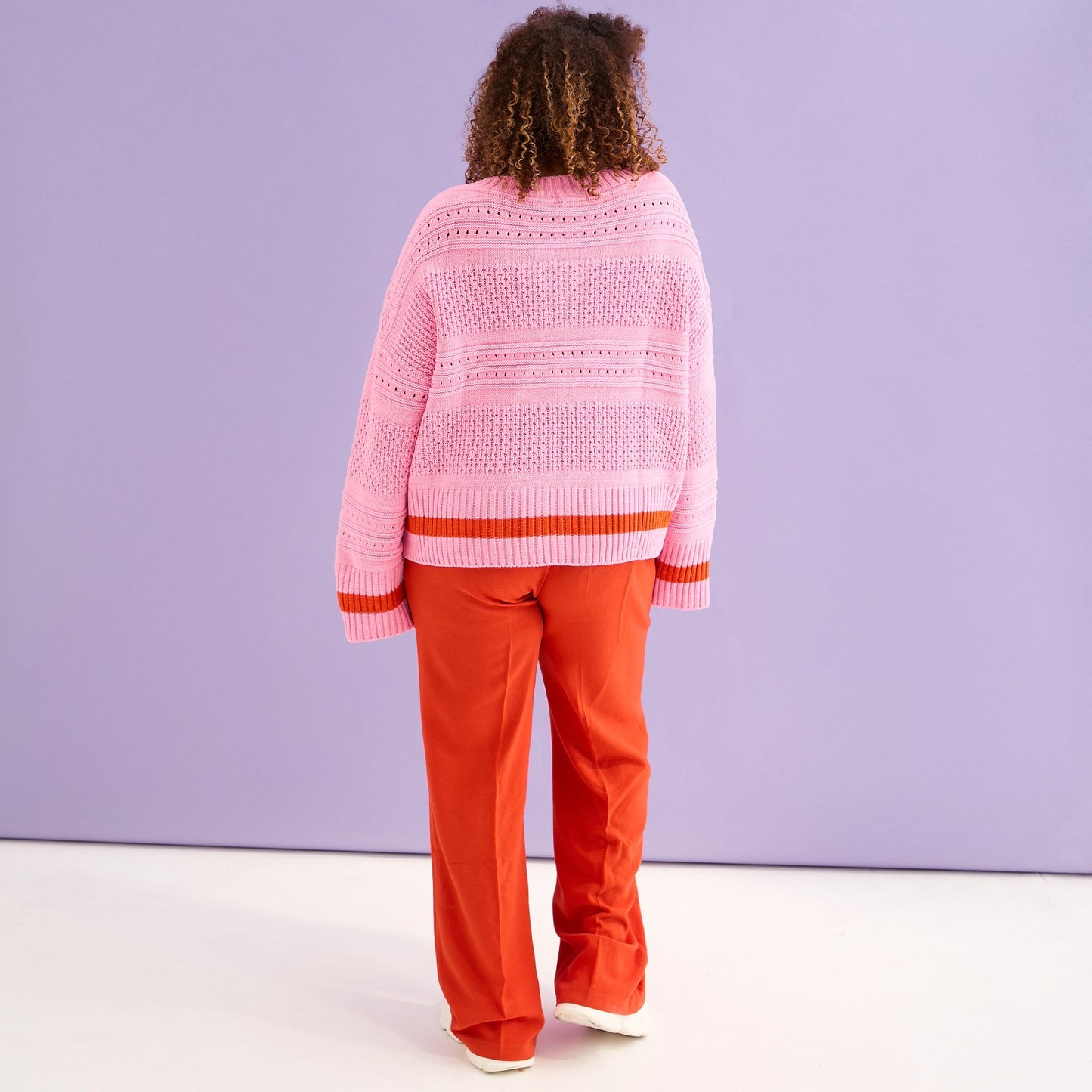Judith Pointelle Stitch V Neck Jumper - Pink