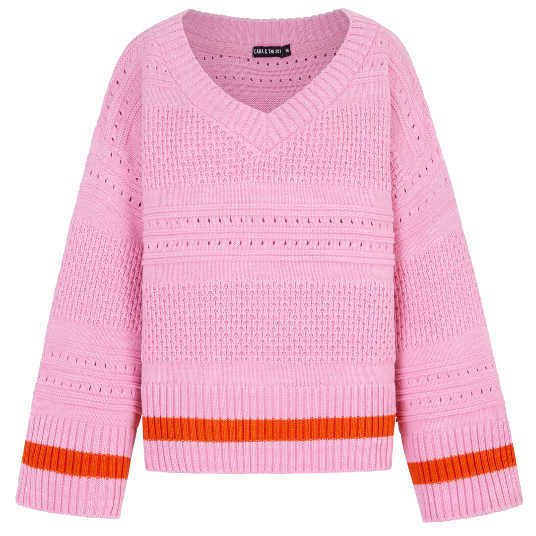 Judith Pointelle Stitch V Neck Jumper - Pink