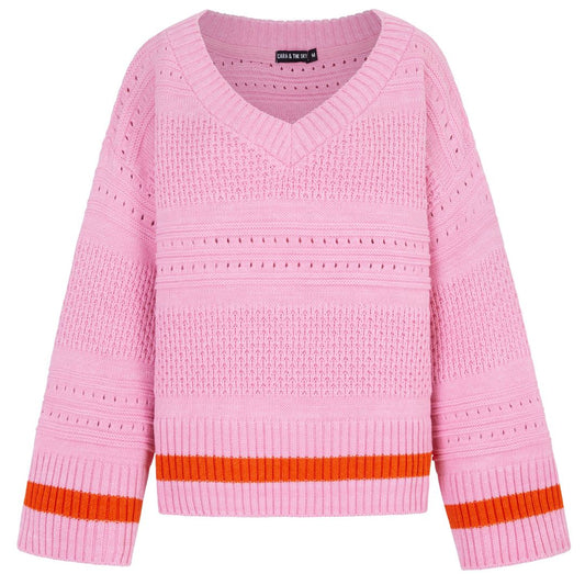 Judith Pointelle Stitch V Neck Jumper - Pink
