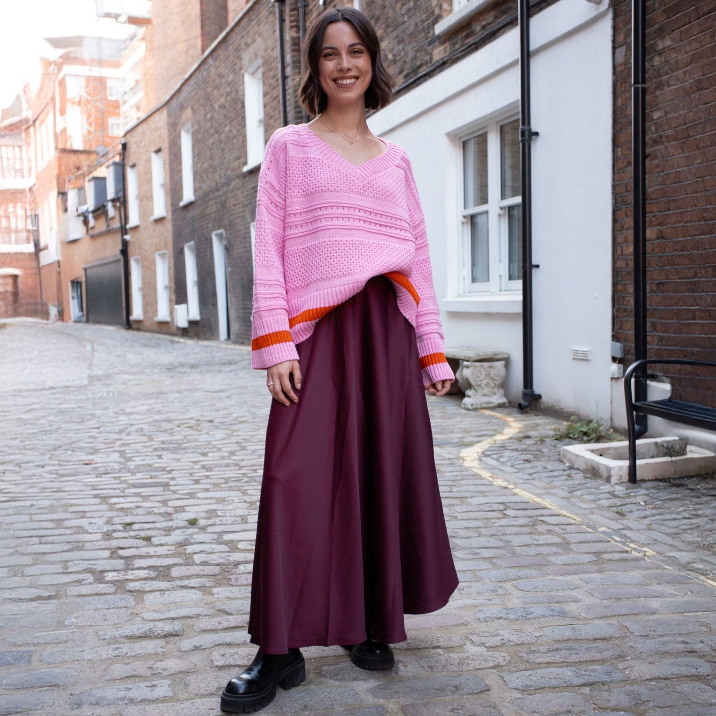 Judith Pointelle Stitch V Neck Jumper - Pink