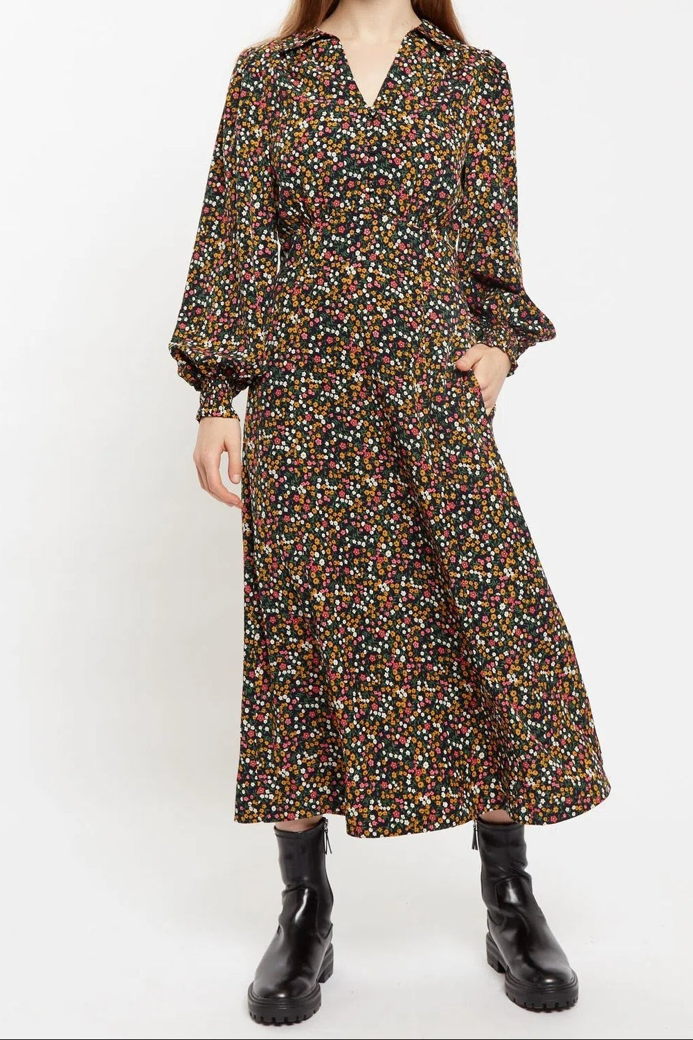 Louche Jussi Dippy Ditsy Print Midi Shirt Dress