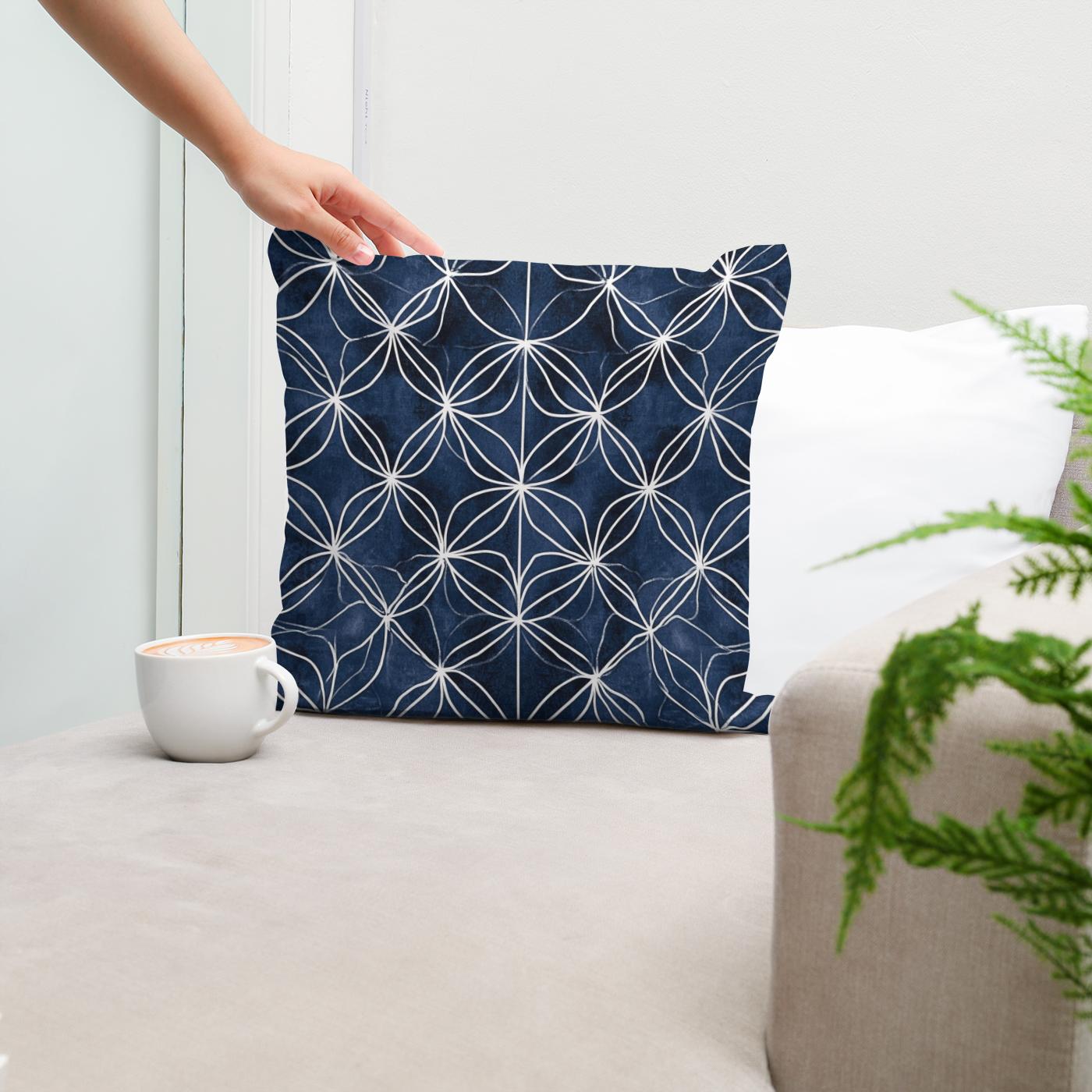 Indigo Geometric Harmony Cotton Cushion