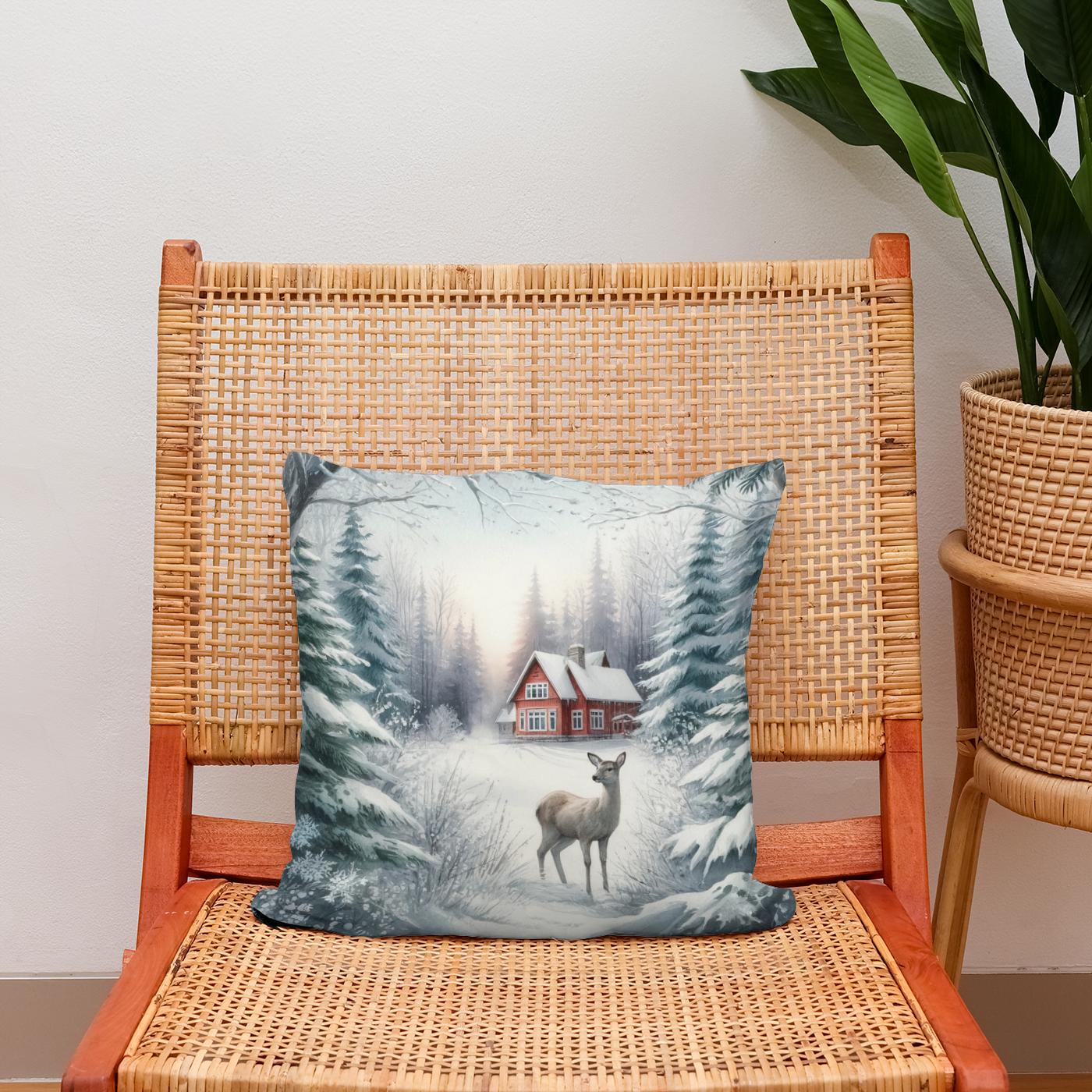 Winter's Gentle Gaze Cotton Cushion