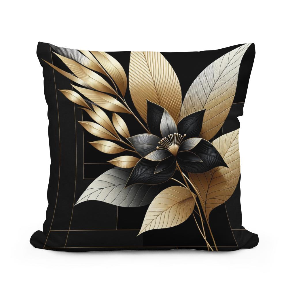 Golden Noir Floral Elegance Cotton Cushion