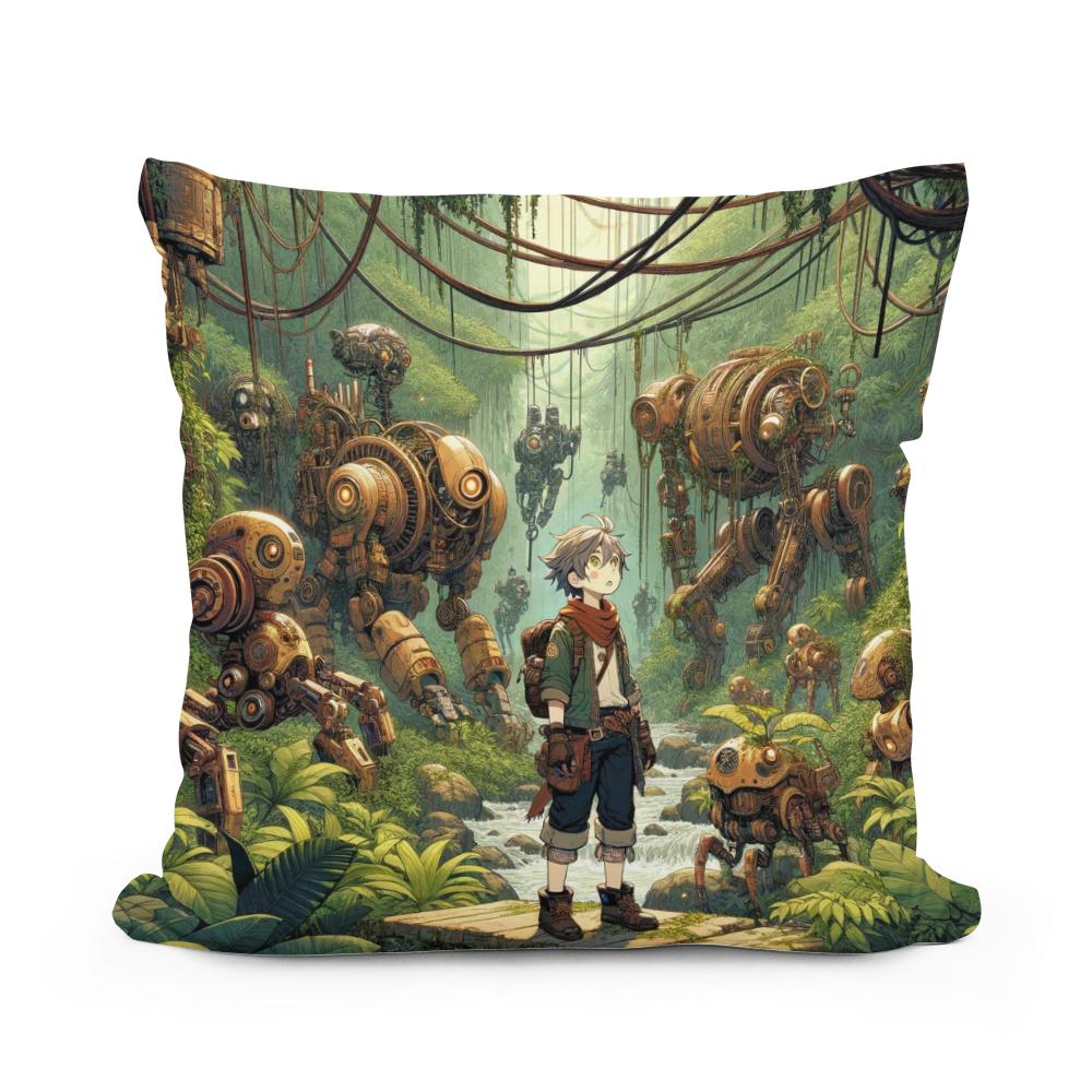Robotic Wilderness Adventure Cotton Cushion