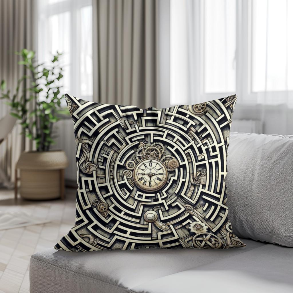 Temporal Labyrinth Elegance Cotton Cushion