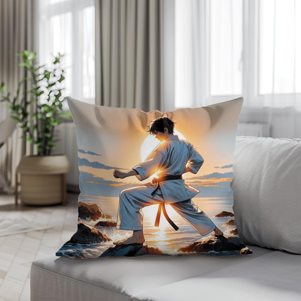 Karateka Sunrise Cotton Cushion