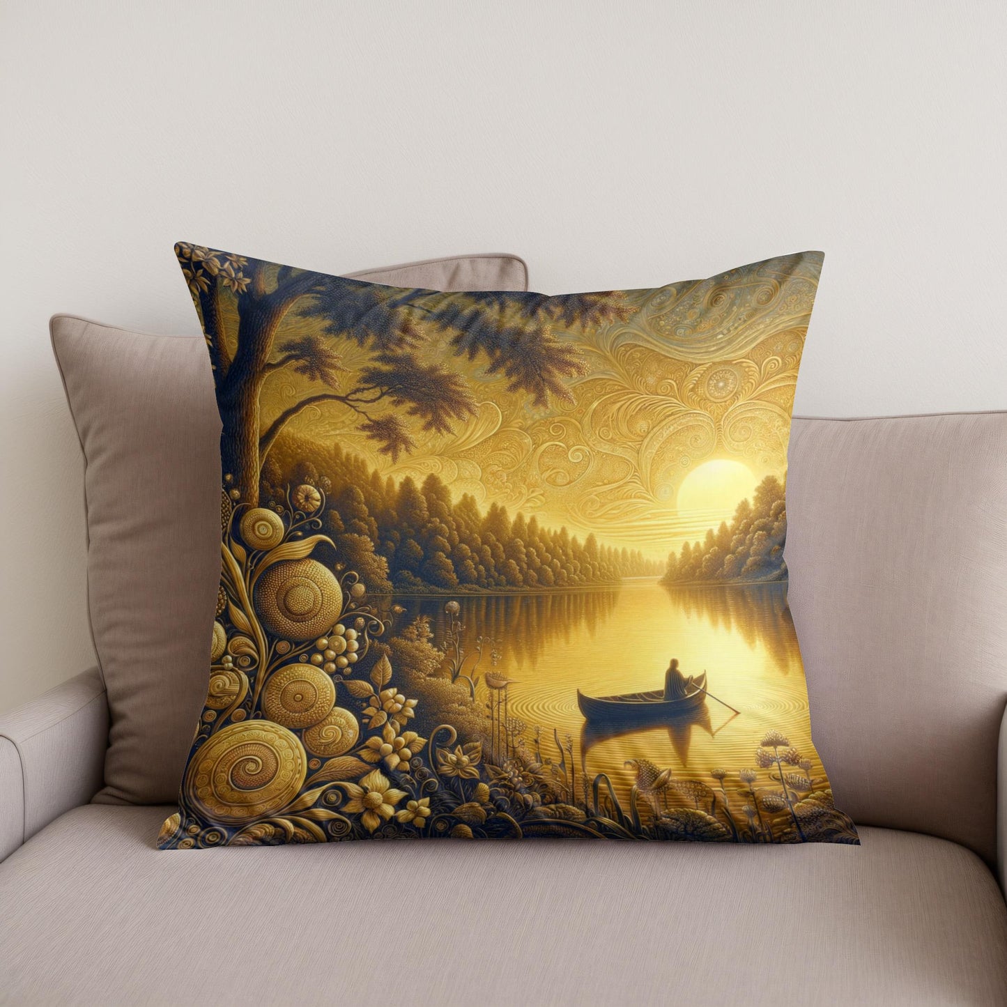 Twilight Serenity Lakeside Cotton Cushion