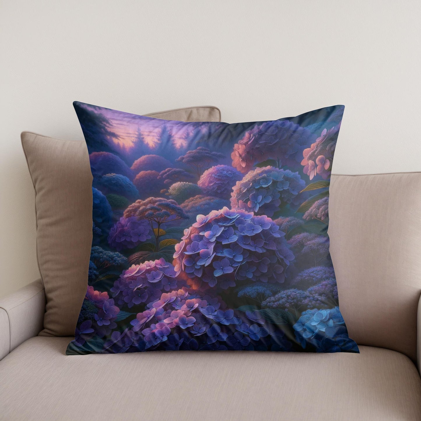 Twilight Hydrangea Harmony Cotton Cushion