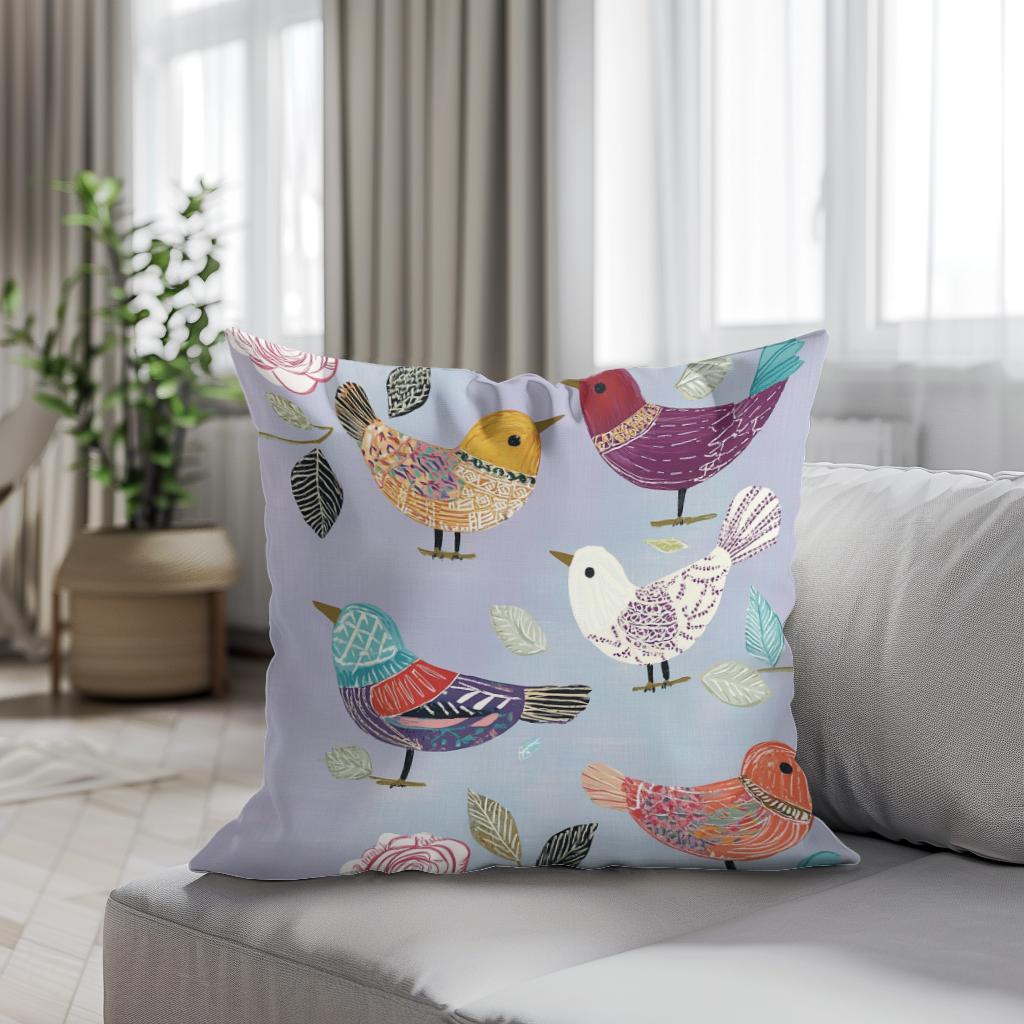 Lavender Folk Birds Cotton Cushion