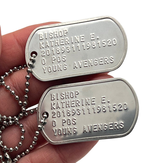 Kate Bishop 'HAWKEYE' Military Dog Tags - Costume Cosplay Prop Replica - Stainless Steel Chains Included