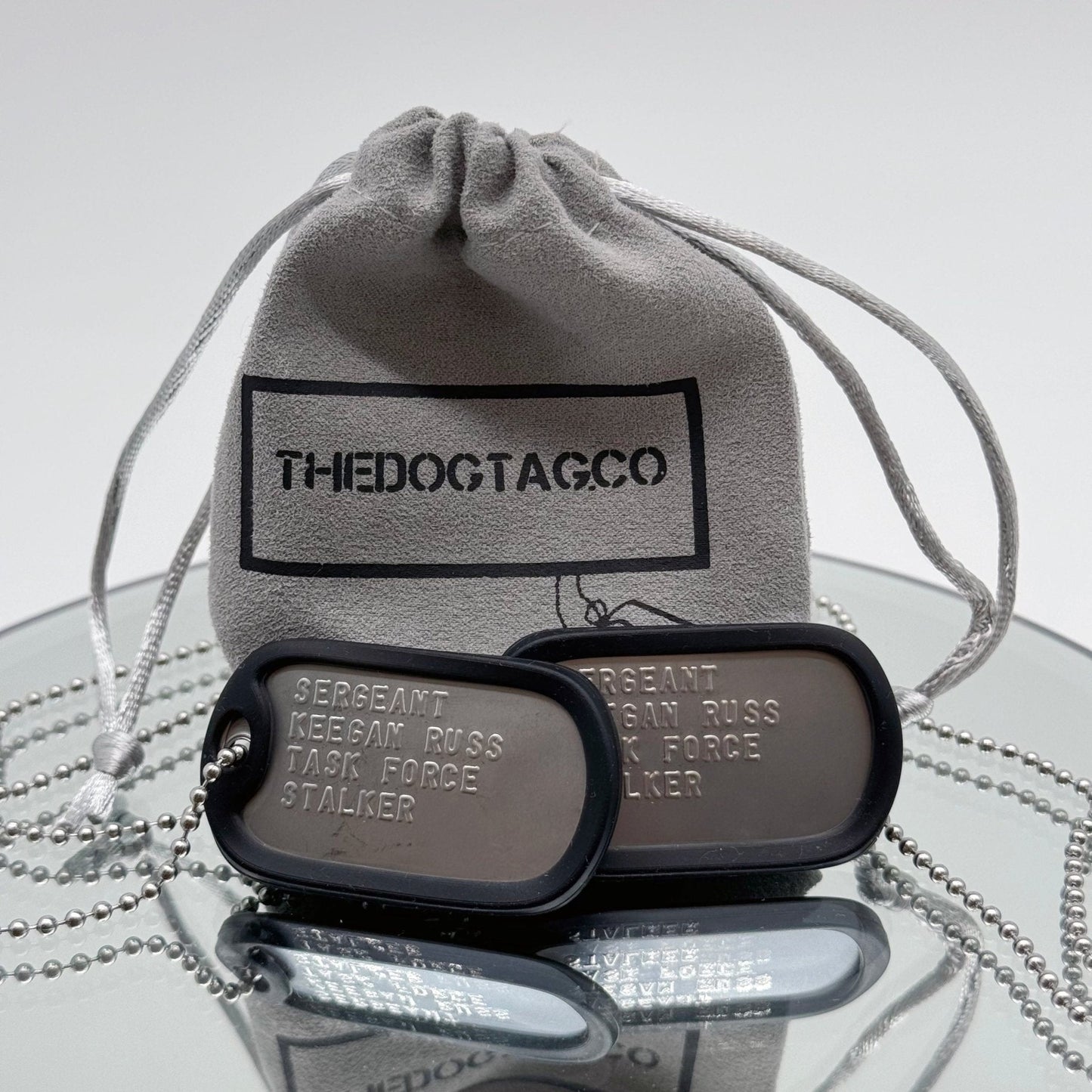 'KEEGAN RUSS' Military Dog Tags - Cosplay Costume Prop Replica - Stainless Steel Chains Included