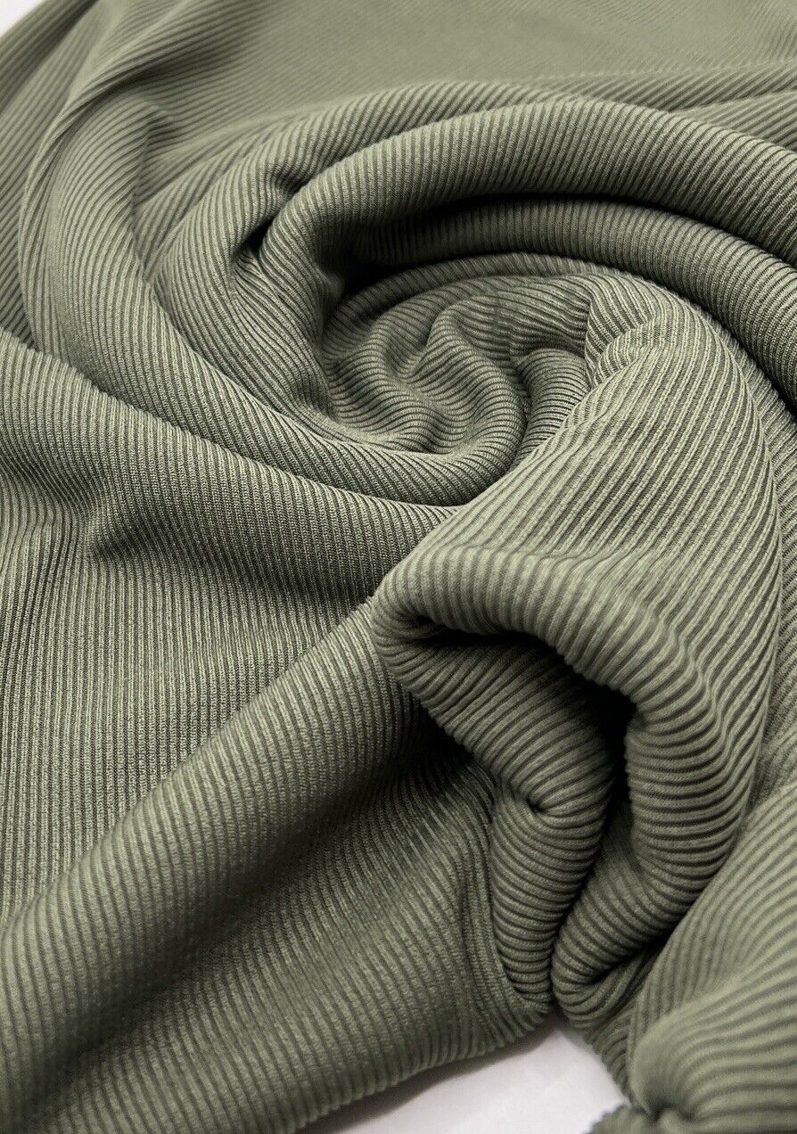 Khaki 2X1 Fine Rib Stretch Fabric