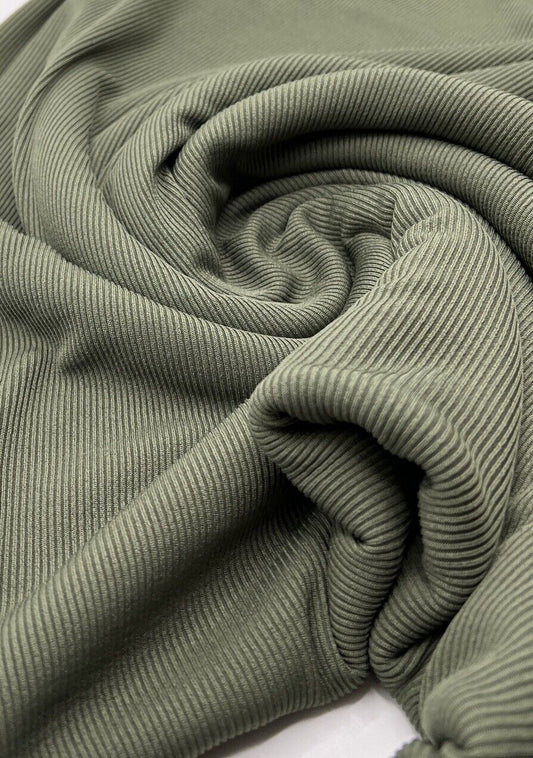 Khaki 2X1 Fine Rib Stretch Fabric