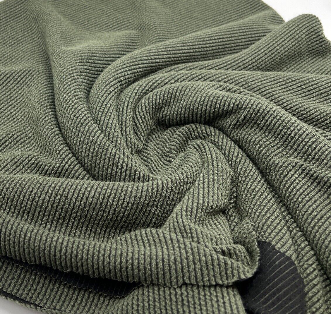 Khaki & Black Crinkle Rib Stretch Fabric