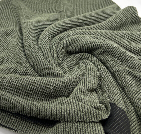 Khaki & Black Crinkle Rib Stretch Fabric