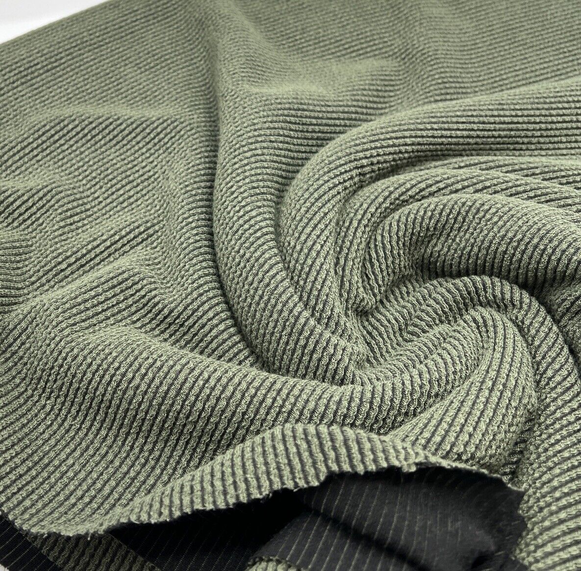 Khaki & Black Crinkle Rib Stretch Fabric