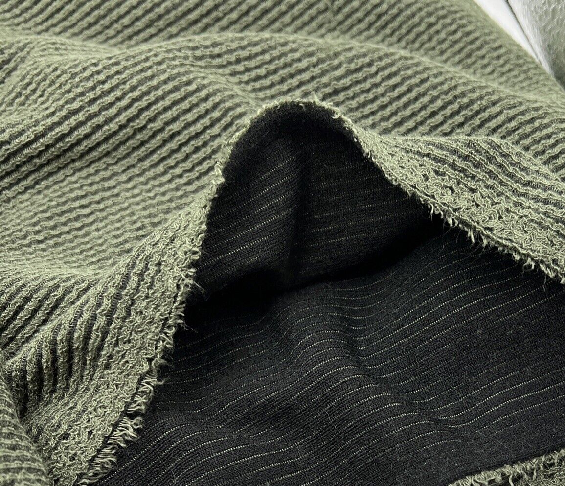 Khaki & Black Crinkle Rib Stretch Fabric