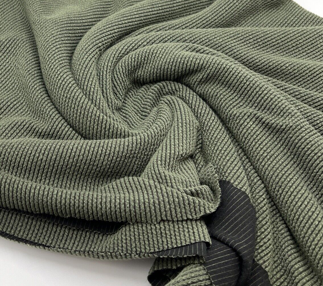 Khaki & Black Crinkle Rib Stretch Fabric