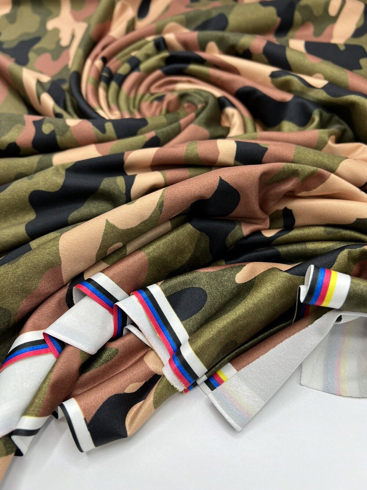 Khaki Camo Print Soft Touch Stretch Fabric