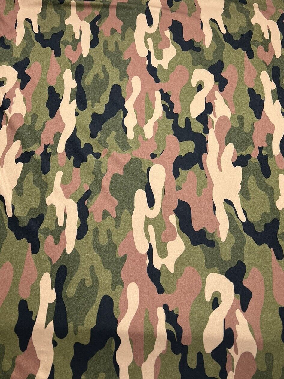 Khaki Camo Print Soft Touch Stretch Fabric