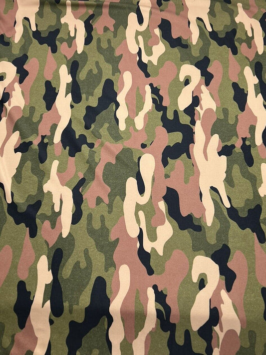 Khaki Camo Print Soft Touch Stretch Fabric